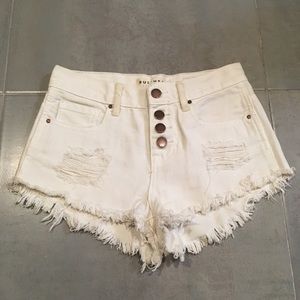 white high-rise distressed shorts